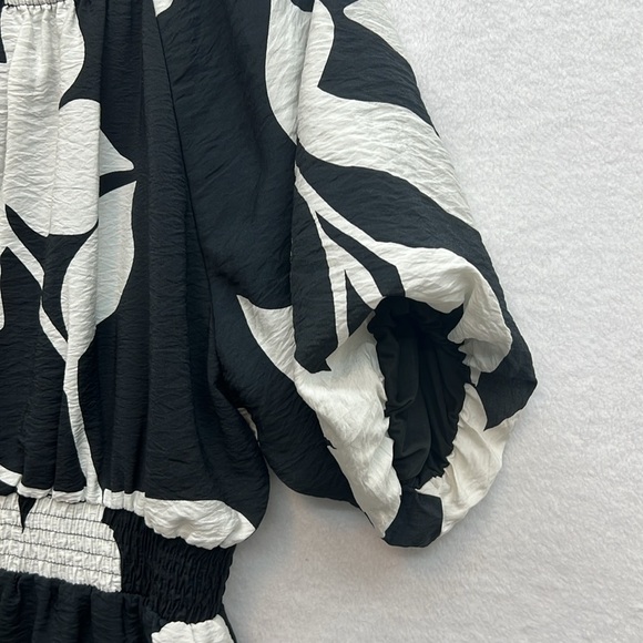 Women's Nine West Tie Neck Puffed Sleeve Cinched Mini Dress Sz Medium Rayon EUC - Picture 7 of 12